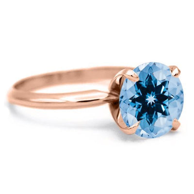 Round Aqua Blue Spinel 14K Rose Gold 4 Prongs Solitaire Ring-FIRE & BRILLIANCE