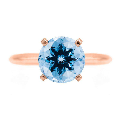 Round Aqua Blue Spinel 14K Rose Gold 4 Prongs Solitaire Ring-FIRE & BRILLIANCE