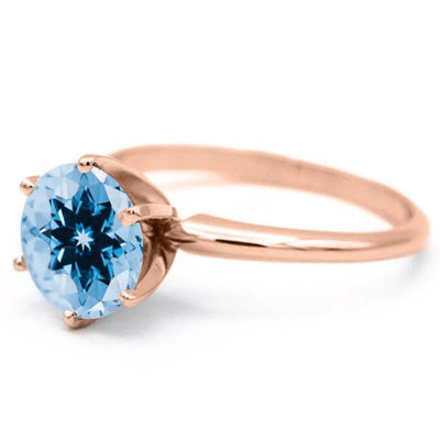 Round Aqua Blue Spinel 14K Rose Gold 6 Prongs Solitaire Ring-FIRE & BRILLIANCE