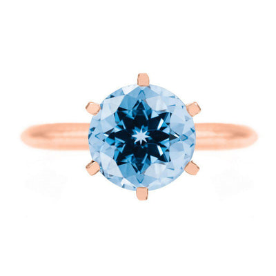 Round Aqua Blue Spinel 14K Rose Gold 6 Prongs Solitaire Ring-FIRE & BRILLIANCE