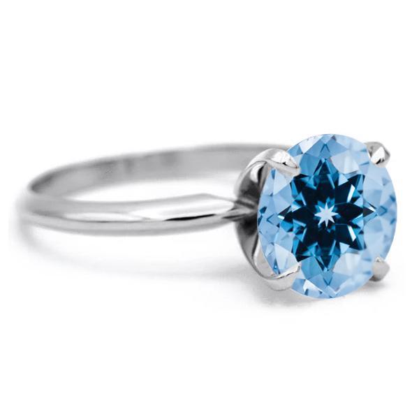Round Aqua Blue Spinel 14K or 18K White Gold 4 Prongs Solitaire Ring-FIRE & BRILLIANCE