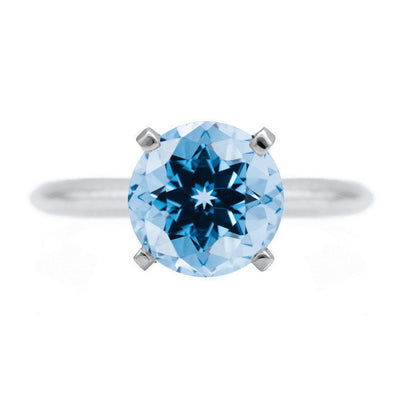 Round Aqua Blue Spinel 14K or 18K White Gold 4 Prongs Solitaire Ring-FIRE & BRILLIANCE