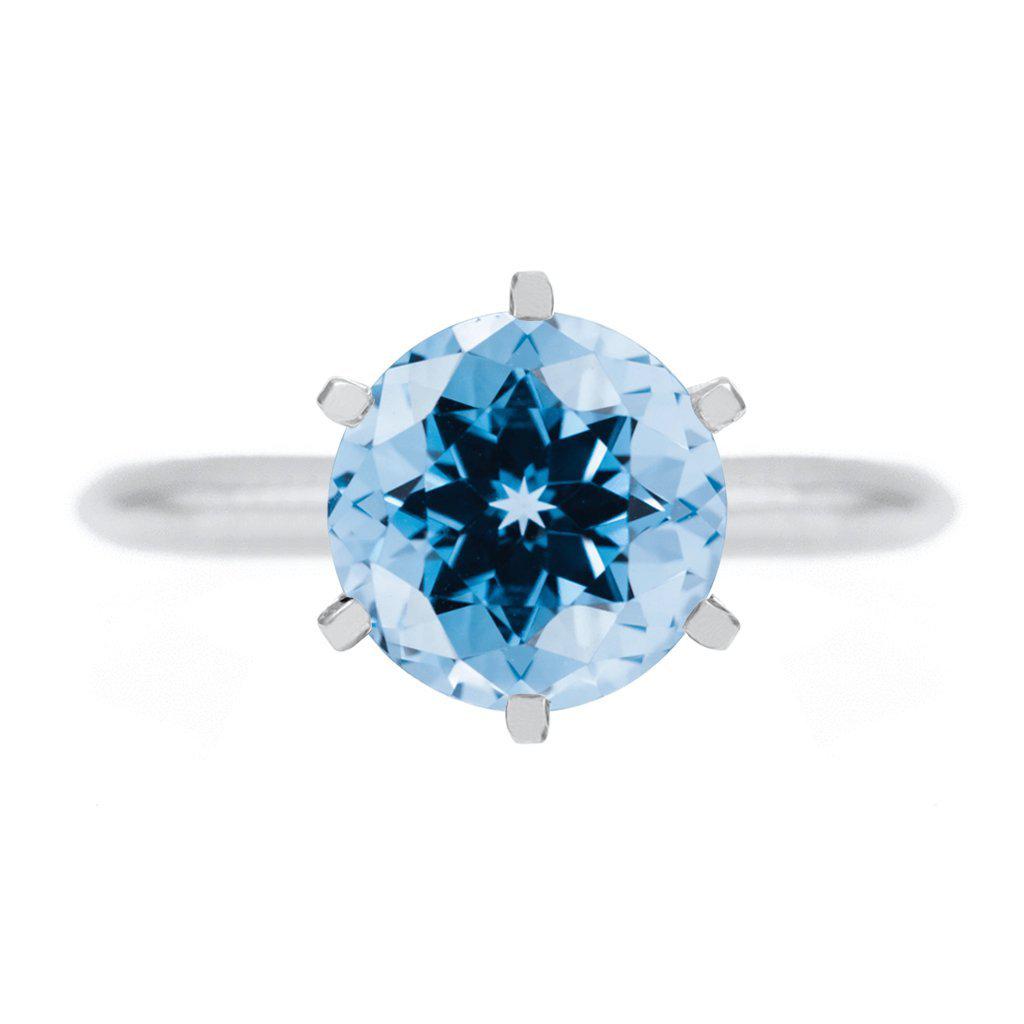 Round Aqua Blue Spinel 14K or 18K White Gold 6 Prongs Solitaire Ring-FIRE & BRILLIANCE