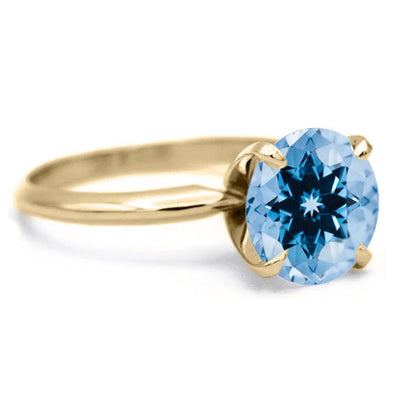 Round Aqua Blue Spinel 14K or 18K Yellow Gold 4 Prongs Solitaire Ring-FIRE & BRILLIANCE