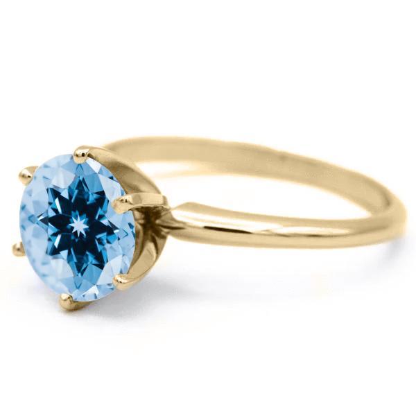 Round Aqua Blue Spinel 14K or 18K Yellow Gold 6 Prongs Solitaire Ring-FIRE & BRILLIANCE