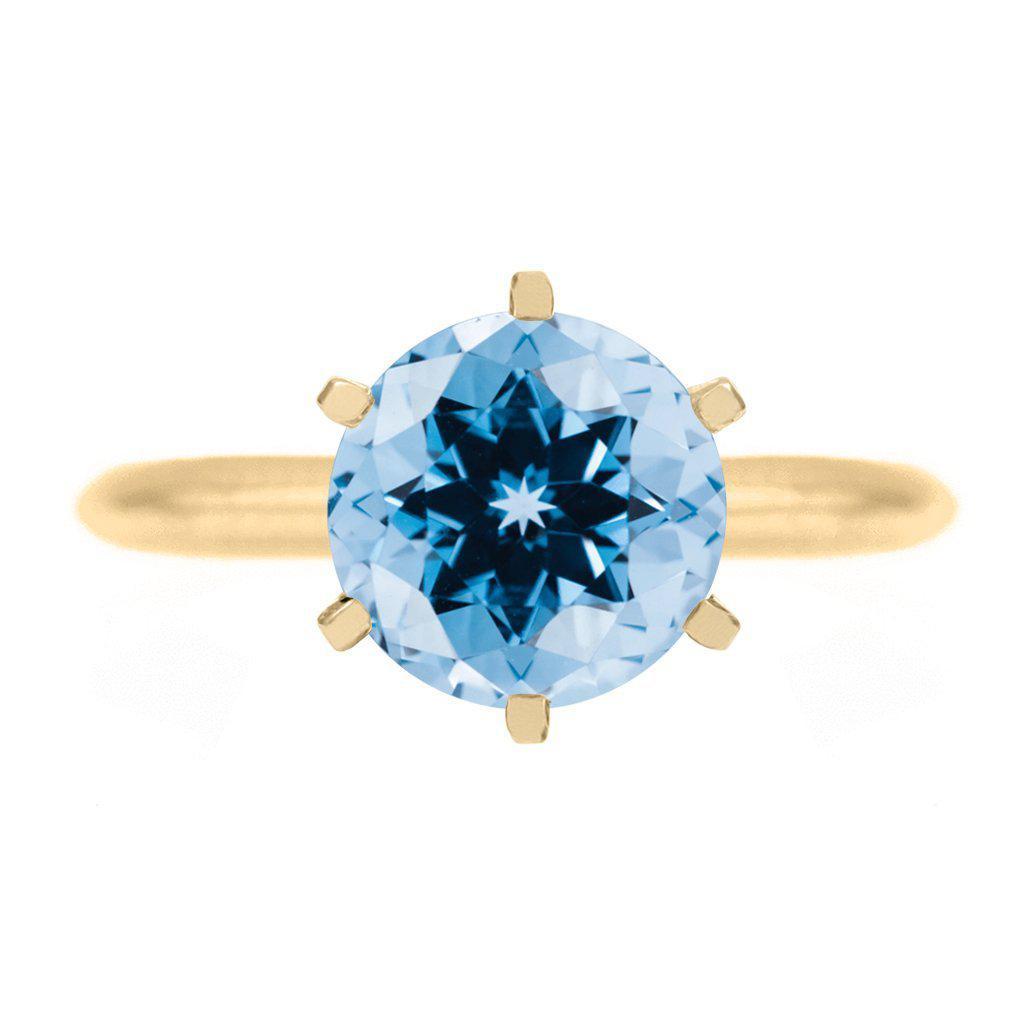 Round Aqua Blue Spinel 14K or 18K Yellow Gold 6 Prongs Solitaire Ring-FIRE & BRILLIANCE