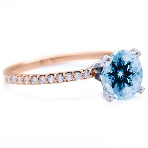 Round Aqua Blue Spinel 4 Prongs Diamond Accent Ice Solitaire Ring-FIRE & BRILLIANCE