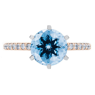 Round Aqua Blue Spinel 6 Prongs Diamond Accent Ice Cathedral Solitaire Ring-FIRE & BRILLIANCE