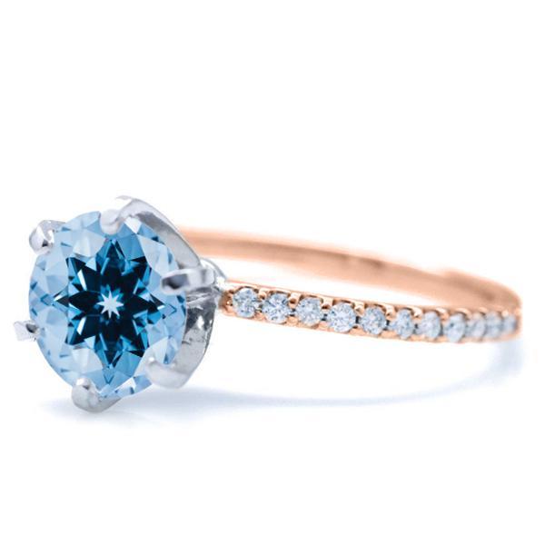 Round Aqua Blue Spinel 6 Prongs Diamond Accent Ice Solitaire Ring-FIRE & BRILLIANCE