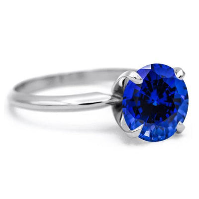 Round Blue Sapphire Platinum 4 Prongs Solitaire Ring-FIRE & BRILLIANCE