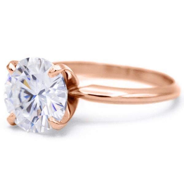 Round Moissanite 14K Rose Gold 4 Prongs Solitaire Ring-Solitaire Ring-Fire & Brilliance ®