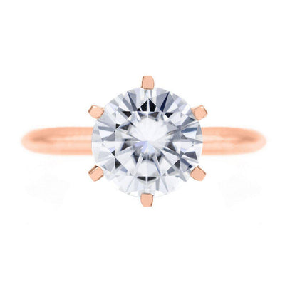 Round Moissanite 14K Rose Gold 6 Prongs Solitaire Ring-Solitaire Ring-Fire & Brilliance ®