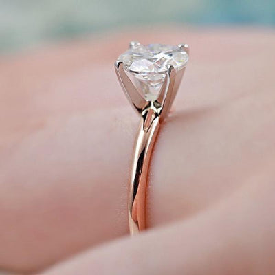Round Moissanite 14K or 18K Two-Tone Rose Gold Band and White Gold 4 Prongs Solitaire Ring-Solitaire Ring-Fire & Brilliance ®