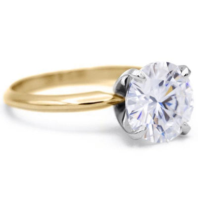Round Moissanite 14K or 18K Two-Tone Yellow Gold Band and White Gold 4 Prongs Solitaire Ring-Solitaire Ring-Fire & Brilliance ®