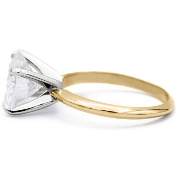 Round Moissanite 14K or 18K Two-Tone Yellow Gold Band and White Gold 4 Prongs Solitaire Ring-Solitaire Ring-Fire & Brilliance ®