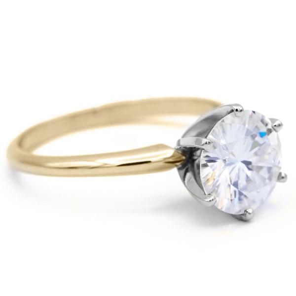 Round Moissanite 14K or 18K Two-Tone Yellow Gold Band and White Gold 6 Prongs Solitaire Ring-Solitaire Ring-Fire & Brilliance ®