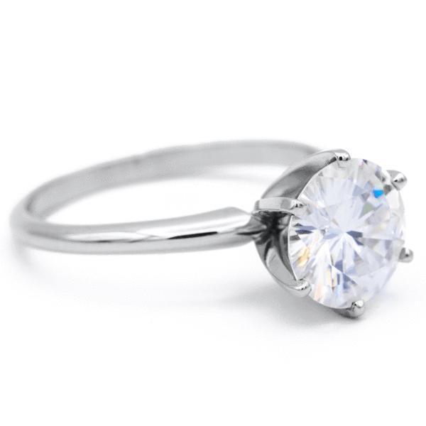 Round Moissanite 14K or 18K White Gold 6 Prongs Solitaire Ring-Solitaire Ring-Fire & Brilliance ®