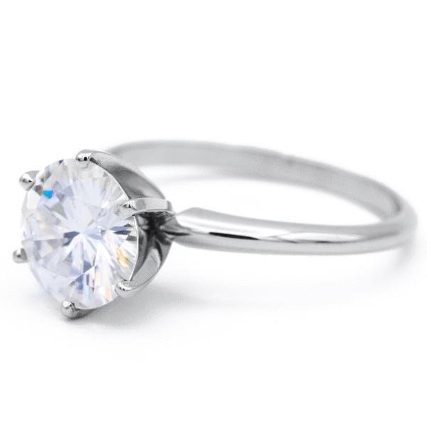 Round Moissanite 14K or 18K White Gold 6 Prongs Solitaire Ring-Solitaire Ring-Fire & Brilliance ®