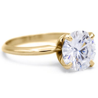 Round Moissanite 14K or 18K Yellow Gold 4 Prongs Solitaire Ring-Solitaire Ring-Fire & Brilliance ®