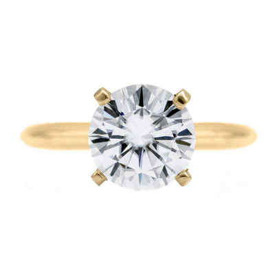 Round Moissanite 14K or 18K Yellow Gold 4 Prongs Solitaire Ring-Solitaire Ring-Fire & Brilliance ®