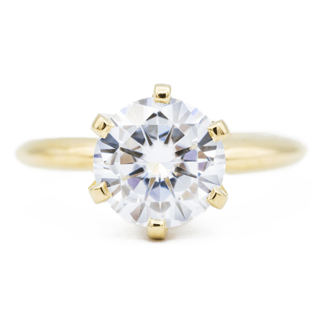 6MM Round Cut hotsell Diamond Moissanite Ring, 14k Yellow Gold Solitaire Ring, Round Pave U Prong Ring, Hidden Halo Milgrain Setting Fancy Gold Ring