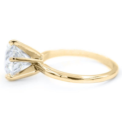 Round Moissanite 14K or 18K Yellow Gold 6 Prongs Solitaire Ring-Solitaire Ring-Fire & Brilliance ®