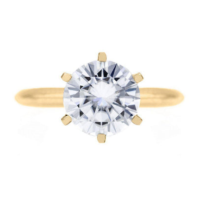 Round Moissanite 14K or 18K Yellow Gold 6 Prongs Solitaire Ring-Solitaire Ring-Fire & Brilliance ®