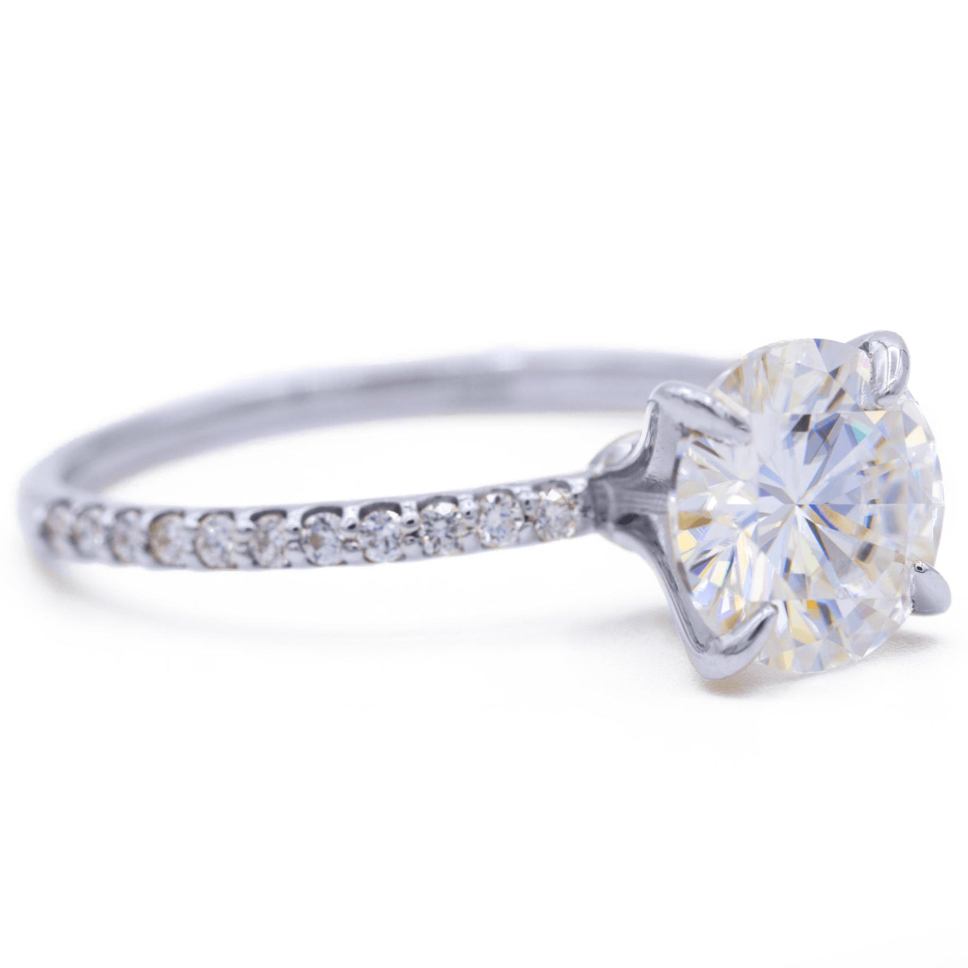 Round Moissanite 4 Claw Prongs Diamond Accent Ice Solitaire Ring-Solitaire Ring-Fire & Brilliance ®