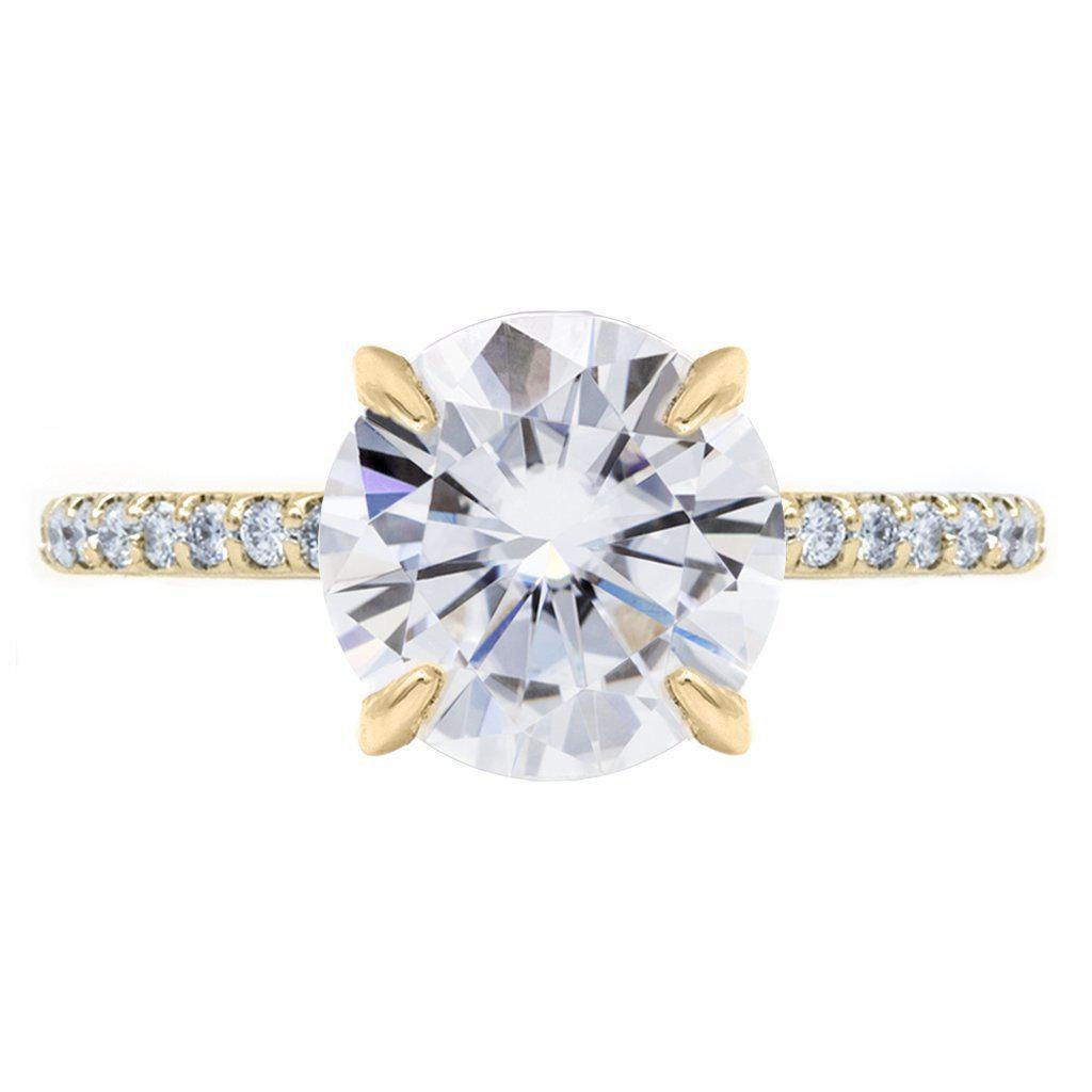 Round Moissanite 4 Claw Prongs Diamond Accent Ice Solitaire Ring-Solitaire Ring-Fire & Brilliance ®