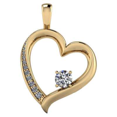Round Moissanite 4 Prong Diamond Accent Heart Pendant-Pendants-Fire & Brilliance ®