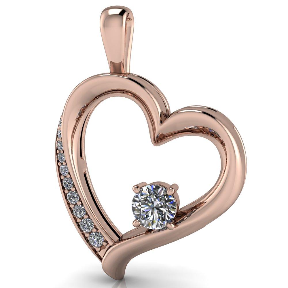 Round Moissanite 4 Prong Diamond Accent Heart Pendant-Pendants-Fire & Brilliance ®