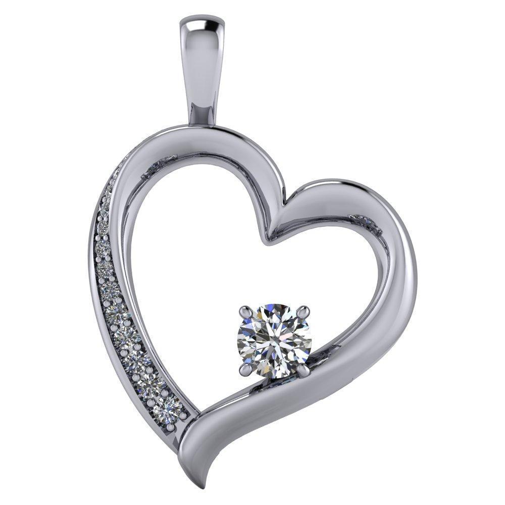 Round Moissanite 4 Prong Diamond Accent Heart Pendant-Pendants-Fire & Brilliance ®