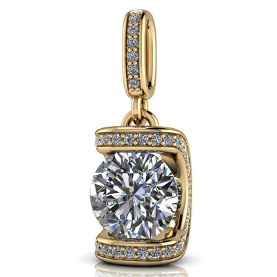 Round Moissanite 4 Prong Diamond Accent and Bail Pendant-Pendants-Fire & Brilliance ®