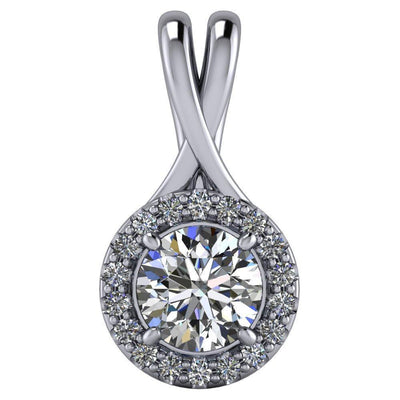 Round Moissanite 4 Prong Diamond Halo Pendant-Pendants-Fire & Brilliance ®
