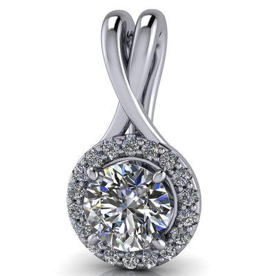 Round Moissanite 4 Prong Diamond Halo Pendant-Pendants-Fire & Brilliance ®
