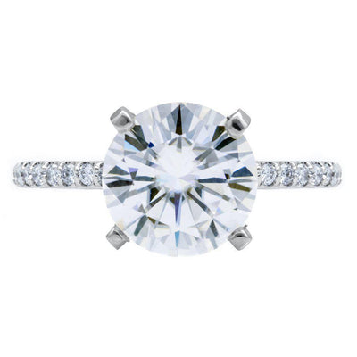 Round Moissanite 4 Prongs Diamond Accent Ice Cathedral Solitaire Ring-Solitaire Ring-Fire & Brilliance ®