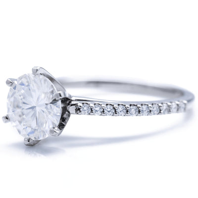Round Moissanite 6 Prongs Diamond Accent Ice Cathedral Solitaire Ring-Solitaire Ring-Fire & Brilliance ®
