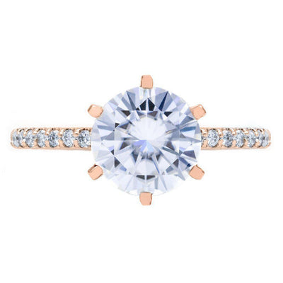 Round Moissanite 6 Prongs Diamond Accent Ice Cathedral Solitaire Ring-Solitaire Ring-Fire & Brilliance ®