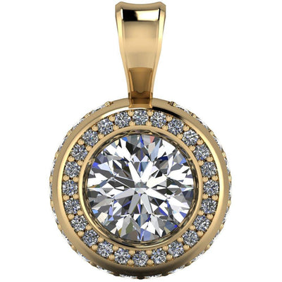 Round Moissanite Bezel Diamond Accent Pendant-Pendants-Fire & Brilliance ®