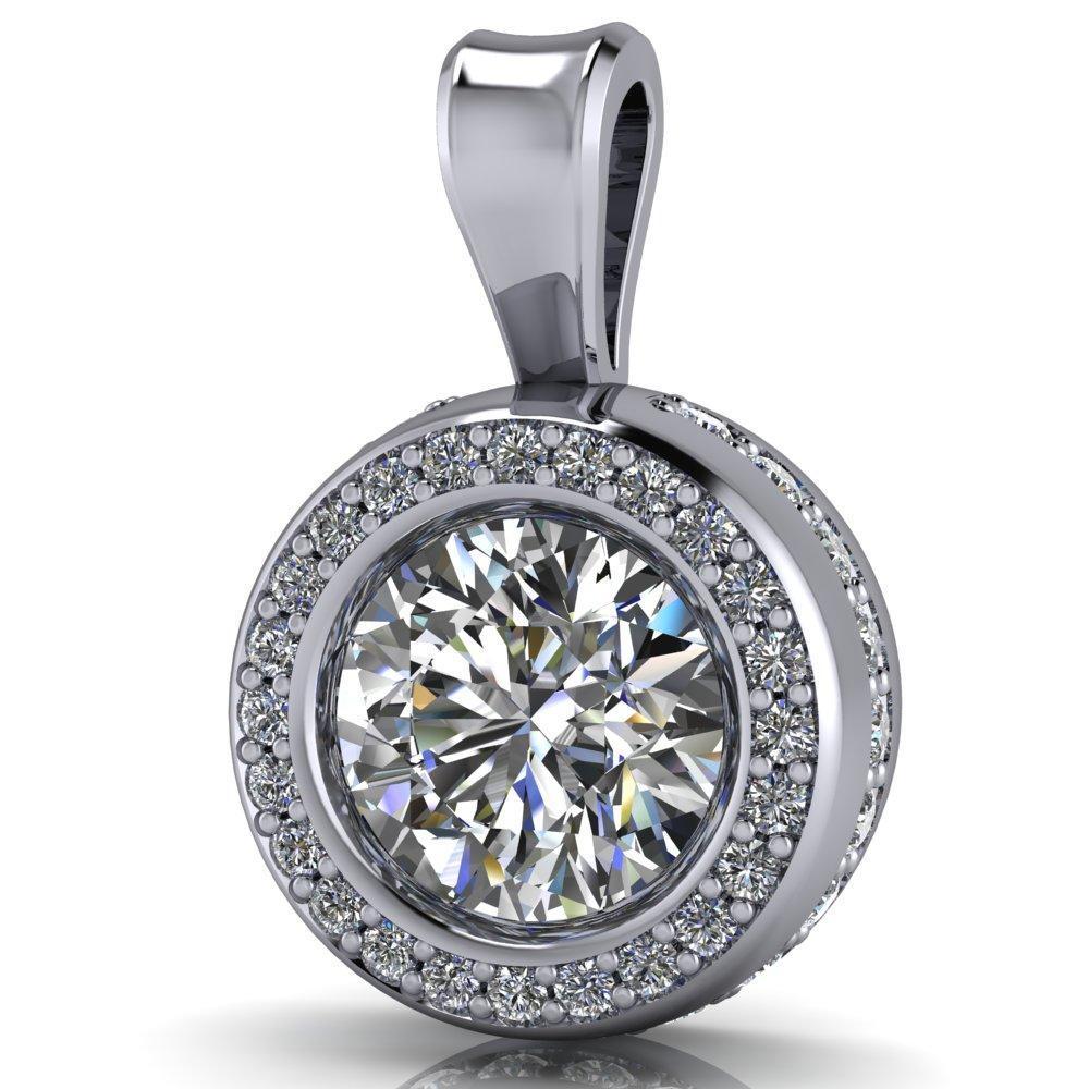 Round Moissanite Bezel Diamond Accent Pendant-Pendants-Fire & Brilliance ®