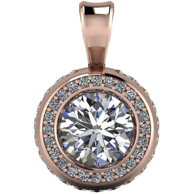 Round Moissanite Bezel Diamond Accent Pendant-Pendants-Fire & Brilliance ®