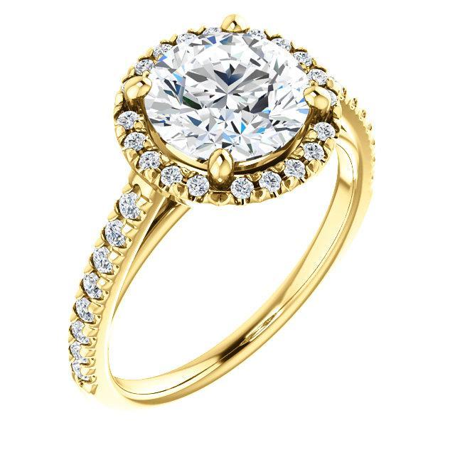 Round Moissanite Diamond Accent Ice Halo Cathedral Ring-Custom-Made Jewelry-Fire & Brilliance ®
