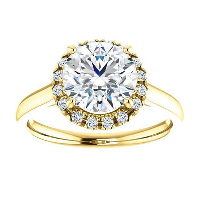 Round Moissanite Diamond Accent Ice Halo French-Set Ring-Custom-Made Jewelry-Fire & Brilliance ®