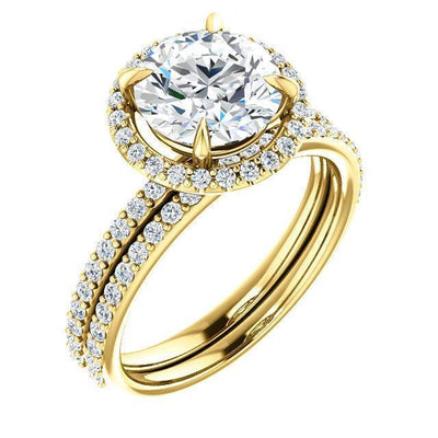 Round Moissanite Diamond Accent Ice Halo Ring-Custom-Made Jewelry-Fire & Brilliance ®