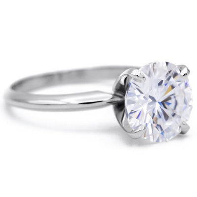 Round Moissanite Platinum 4 Prongs Solitaire Ring-Solitaire Ring-Fire & Brilliance ®