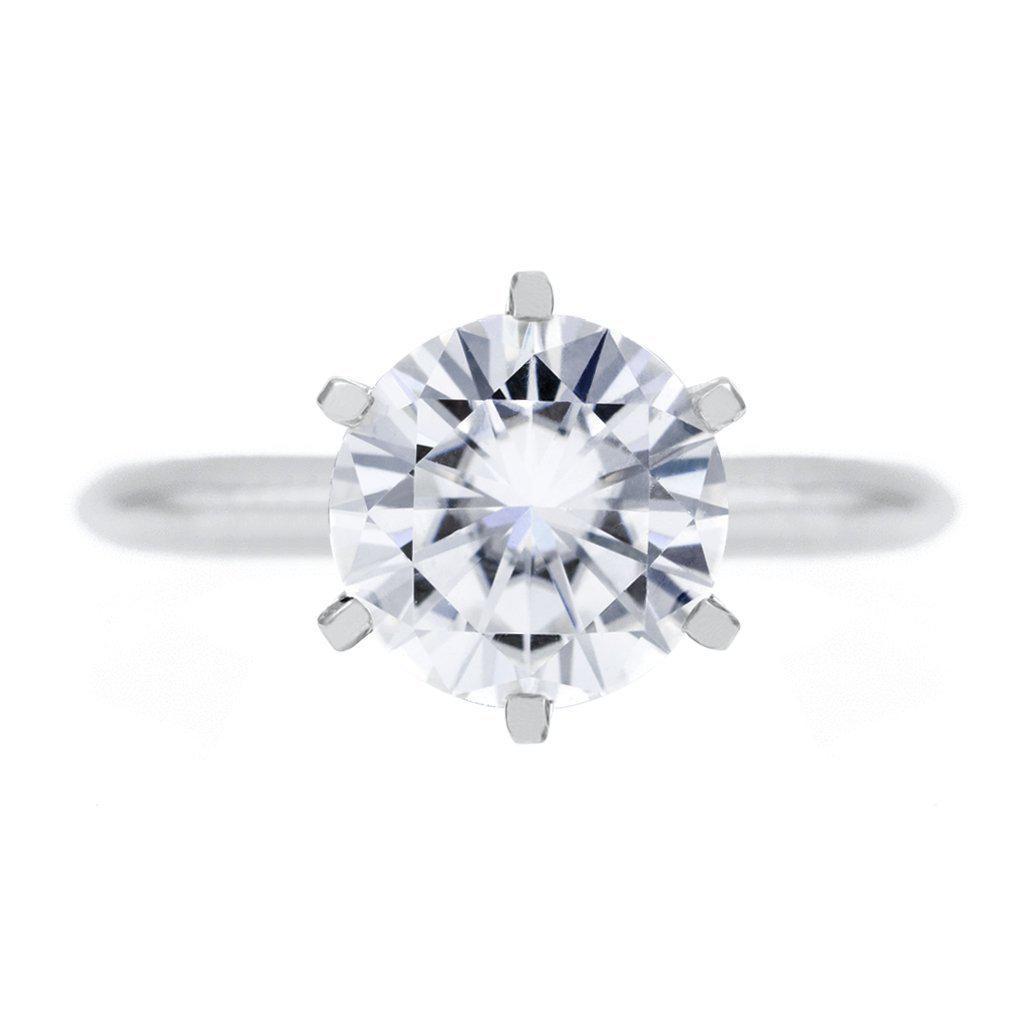 Round Moissanite Platinum 6 Prongs Solitaire Ring-Solitaire Ring-Fire & Brilliance ®