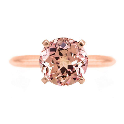 Round Champagne Sapphire 14K Rose Gold 4 Prongs Solitaire Ring-FIRE & BRILLIANCE