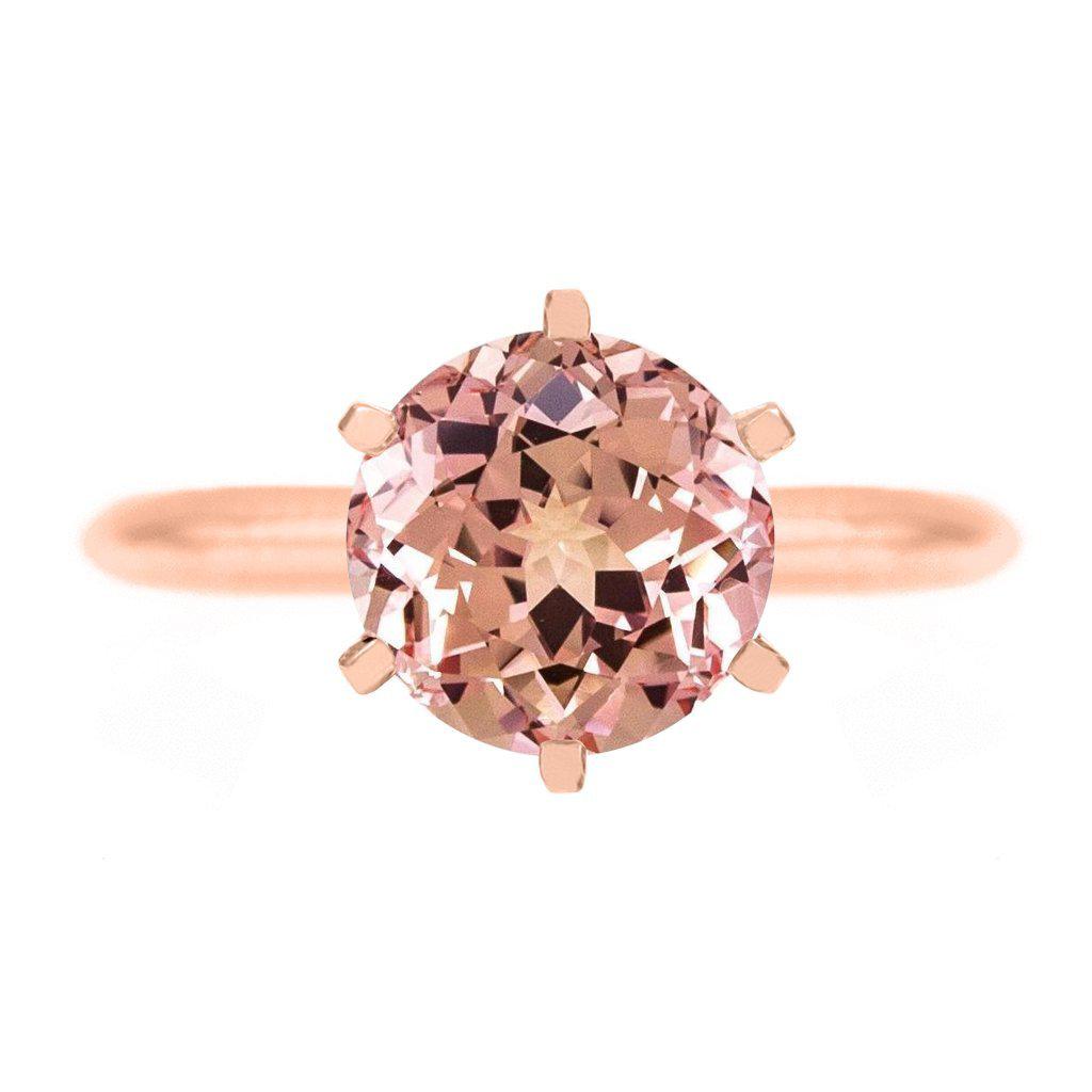 Round Champagne Sapphire 14K Rose Gold 6 Prongs Solitaire Ring-FIRE & BRILLIANCE