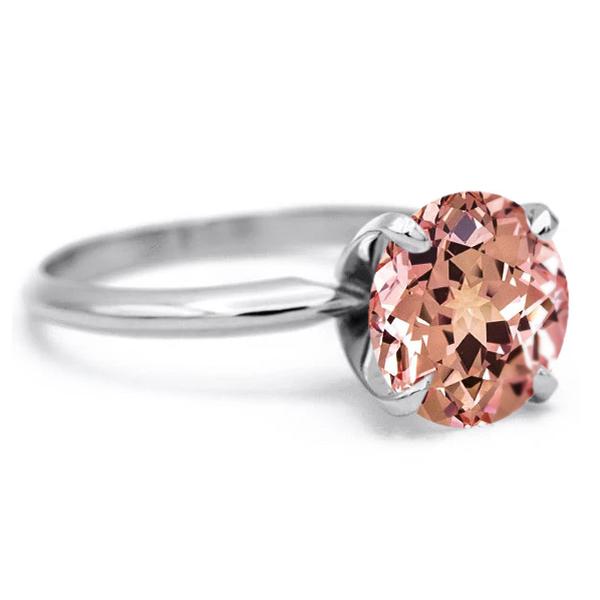 Round Champagne Sapphire 14K or 18K White Gold 4 Prongs Solitaire Ring-FIRE & BRILLIANCE
