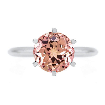 Round Champagne Sapphire 14K or 18K White Gold 6 Prongs Solitaire Ring-FIRE & BRILLIANCE